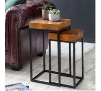 WOHNLING 2 Set Table d'Appoint Sheesham Wood Table de Salon en Métal Table Basse