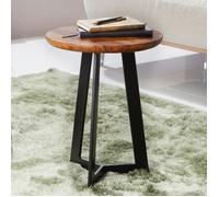 WOHNLING Table d'appoint 35x35x45 cm Sheesham Massif Métal Table d'appoint