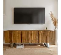 WOHNLING Armoire TV 160 cm Lowboard bois massif Commode TV Armoire TV