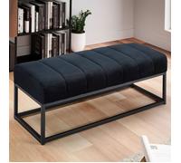 WOHNLING Banc 108cm Noir Velours Rembourré Banc Banquette Moderne Couloir Métal