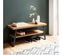 WOHNLING Banc à Chaussures 100x40x41 cm Décor Chêne Motif Chevrons | banc d'entrée petit avec rangement et structure en métal, banc étroit, banc pour entrée et couloir