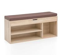 Banc avec rangements et coussin d'assise 104x32x51 cm naturel