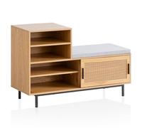 Wohnling Banc à chaussures avec assise 120 x 75,5 x 40 cm - Décor chêne - Petit rembourré - Banc de couloir avec espace de rangement - Banc de couloir en treillis vienne - Meuble de couloir avec porte