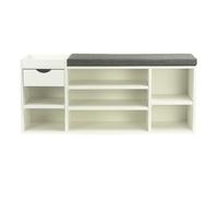 WOHNLING Banc à Chaussures Couloir Blanc 100cm avec Coussin d'assise - Banc avec tiroir et étagères réglables - Meuble d'entrée Range-Chaussures Moderne - Banc de Couloir avec Rangement