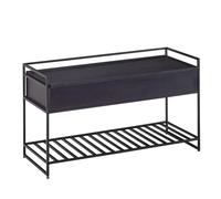 WOHNLING Banc avec Espace de Rangement Manguier Bois Massif 90x52x38 cm | Banquette Couloir Moderne | Banc à Chaussures Métal Noir | Petit Banc de Lit avec Étagère