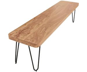 WOHNLING Banc Bagli 160x40x45 cm Bois Massif Acacia Naturel | banc de table au style campagne pieds en métal, banc en bois jusqu'à 200 kg, pièce unique