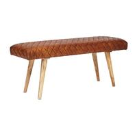 WOHNLING Banc Cuir véritable/Banc Bois Massif 115x53x38 cm | Banquette 2 Places rembourrée Salle à Manger Salle à Manger Brun | Petit Banc de lit en Cuir Meuble de Salle d'entrée
