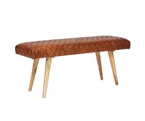 WOHNLING Banc Cuir véritable/Banc Bois Massif 115x53x38 cm | Banquette 2 Places rembourrée Salle à Manger Salle à Manger Brun | Petit Banc de lit en Cuir Meuble de Salle d'entrée