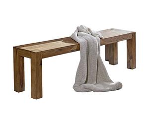 WOHNLING Banc Mumbai 140x35x45 cm Bois Massif Sheesham Naturel | banc de table au style campagne 4 pieds, banc en bois pour table à manger et entrée, pièce unique, banc de cuisine massif