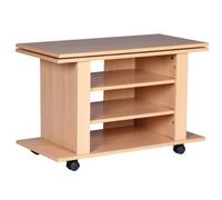 WOHNLING Banc TV Oregon 75x38x51 cm Hêtre Pivotant à roulettes | table TV avec 3 niveaux de rangement et passe-câbles, étagère hifi sur roulettes, meuble tv pour salon et bureau