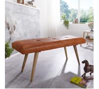 Banc 117x38x51 cm avec assise cuir et piétement en manguier