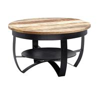 WOHNLING Basse 60x34x60 cm Mango Bois Massif/métal Industriel Rond Noir | Table Basse Table de Salon Solide | Petite Table Table Basse Salon