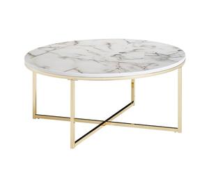 WOHNLING Basse 80x36x80 cm Aspect marbre Blanc | Table de Salon avec Structure en métal | Table Basse Table Ronde Salon | Table d'appoint