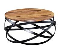 WOHNLING Basse MANUR 60x30x60 cm Table Basse en Bois Massif/métal Sheesham | Table de Salon Design Ronde | Table de Salle Industrielle Marron | Table Basse Design en Bois Massif | Table de Salon