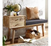 WOHNLING , bois massif, banc d'entrée 120 cm espace de rangement banc rembourré banc