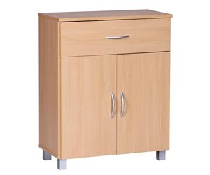 WOHNLING Buffet 60x30x75 cm Hêtre Marron avec Tiroir et Portes