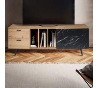 WOHNLING Buffet bas 150 cm Armoire TV Table de télévision Armoire TV Marbre noir