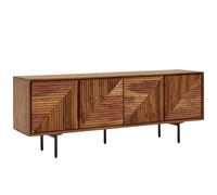 WOHNLING Buffet bas en bois massif de Sheesham 140x54x33 cm Commode TV avec quatre portes, armoire TV design haute, table TV armoire TV moderne, commode TV salon