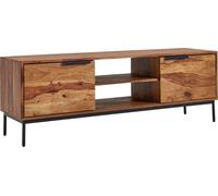 WOHNLING Buffet bas en bois massif de Sheesham 147x51x38 cm Commode TV avec deux portes, armoire TV design haute, table TV armoire TV moderne, commode TV salon