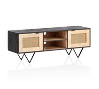 WOHNLING Buffet bas en bois massif / rotin 120x44x35 cm Commode TV avec deux portes, armoire TV design avec passage pour câbles, table TV Armoire TV Moderne, commode TV Salon