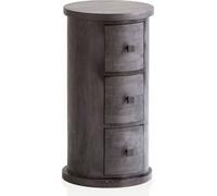 WOHNLING Buffet design en bois de manguier massif noir 34x65x34 cm, petite armoire à 3 tiroirs, petite armoire d'appoint massive, mini commode ronde