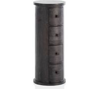 WOHNLING Buffet design en bois de manguier massif noir 34x85x34 cm, petite armoire avec 4 tiroirs, petite armoire d'appoint massive, mini commode ronde