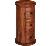 WOHNLING Buffet design en bois massif de Sheesham 35x65x35 cm, petite armoire à 3 tiroirs, petite armoire d'appoint massive, mini commode ronde