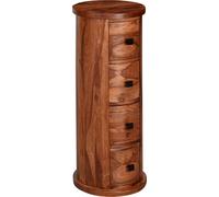 WOHNLING Buffet design en bois massif de Sheesham 35x85x35 cm, petite armoire à 4 tiroirs, petite armoire d'appoint massive, mini commode ronde