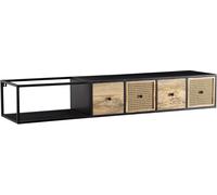 WOHNLING Buffet suspendu Mango massif / métal 150x25x35 cm Armoire TV noire, Table TV design tressée viennoise moderne, Armoire TV murale, Commode TV Commode TV à suspendre