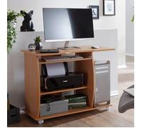 WOHNLING Bureau PC GRASSE 90x50x71 cm Hêtre à Roulettes Tablette Clavier