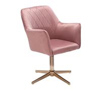 Chaise de bureau 55x55x80 97 cm en velours rose et métal doré