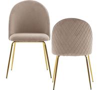 WOHNLING de 2 chaises de Salle à Manger Design rembourrées en Velours Beige | Tissu pour Chaise de Cuisine avec Pieds dorés | Chaise Coquille scandinave | Chaise rembourrée avec revêtement en Velours