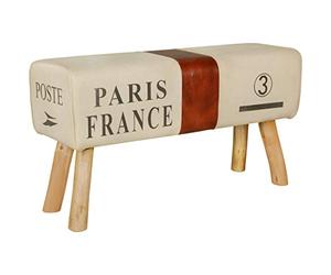 WOHNLING Cheval d'arçon Banc Canvas 91x30x51 cm Cuir Véritable Tissu Marron | banc d'entrée au look rétro, pouf sportif, banc avec pieds massifs en bois pour entrée et chambre