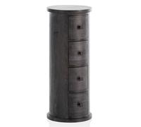 WOHNLING Commode 34x34x85 cm Bois Massif Manguier Noire avec 4 Tiroirs | meuble d'appoint rond moderne, petit meuble massif pour entrée et salle de bain, pièce unique faite main, buffet mini
