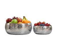 WOHNLING Corbeille à fruits lot de 2 Aluminium Argent Martelée Fait main