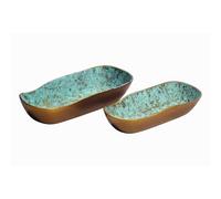 WOHNLING Coupe Décorative Lot de 2 Ovale Aluminium Dorée Patinée