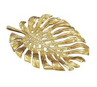 WOHNLING Coupe décorative Or Aluminium 36cm Forme Feuille de Monstera - Décoration sur Pied Design Corbeille à Fruits Métal - Plateau à Bijoux Déco de Table - Plateau décoratif Feuille - Bol à Bijoux