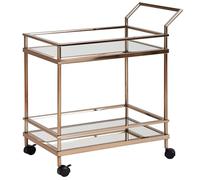 WOHNLING Design Or foncé 2 Niveaux avec Freins | Table d'appoint sur roulettes Voiture-Restaurant avec Plateau en Verre Chariot de Cuisine | Chariot à thé