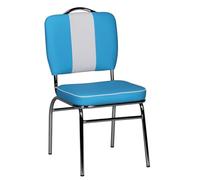 Chaise repas style diner LARA 47x45x90 cm en PU bleu et blanc