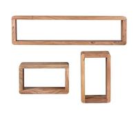 Wohnling BOHA Lot de 3 étagères murales design en bois massif acacia style maison de campagne - Ensemble d'étagères murales rustiques en bois - Étagère suspendue carrée en bois véritable - Étagères murales - Cube suspendu - Étagère murale - Boîtes murales rectangulaires