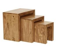 Table basse en bois massif WOHNLING Acacia - Set de 3 tables gigognes de style campagnard