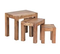 Tables gigognes en bois massif Acacia - WOHNLING - Set de 3 - Style country - Fait main