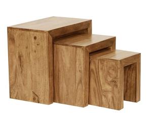 WOHNLING Ensemble de 3 Tables gigognes-Massif Acacia Salon Table d'appoint de Style de Campagne Bois Naturel Brun foncé
