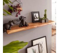 WOHNLING Étagère Mur. 115 cm Acacia Massif Bord Naturel, Étagère Flottante | étagère murale rustique au style campagne, étagère suspendue pour livres et déco, fait main, chaque étagère est unique