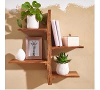 WOHNLING Étagère Murale 58x60x15 cm Bois Massif Sheesham Étagère Suspendue Rustique | Etagère en Bois en Forme d'arbre véritable pour Le Mur - Capacité de Charge maximale 10 kg