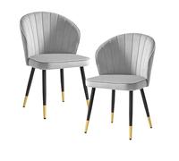Wohnling Lot de 2 chaises de salle à manger en velours gris avec pieds en métal, design scandinave, rembourrées avec revêtement en tissu, chaise rembourrée