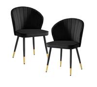 Wohnling Lot de 2 chaises de salle à manger en velours noir avec pieds en métal, design scandinave, rembourrées avec revêtement en tissu, chaise rembourrée