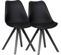 WOHNLING Lot de 2 chaises de salle à manger rétro noir avec pieds noirs, chaise rembourrée scandinave dossier, chaise de cuisine en similicuir rembourré