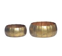 Wohnling Lot de 2 jardinières en métal doré - Design rond - En aluminium - Pour l'intérieur - Poinçonné