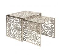 WOHNLING Lot de 2 Tables Basses en Aluminium argenté - Ensemble de Tables d'appoint Design - Table de Salon Moderne en métal alu - Table de canapé rectangulaire en métal - Ensemble de Tables gigognes